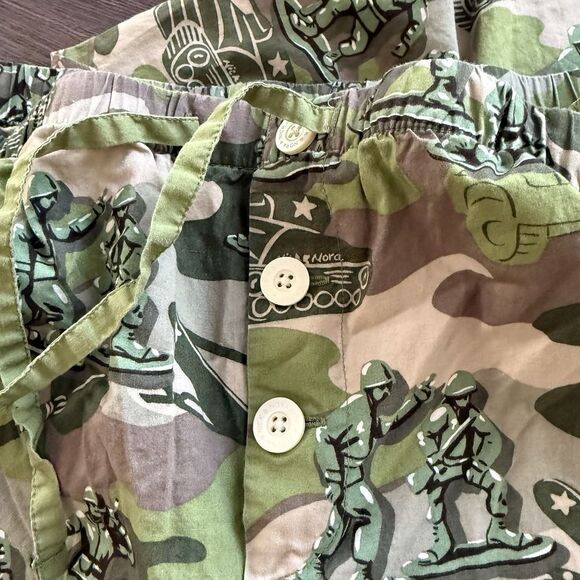 NICK & NORA TOY ARMY CAMO Woven Cotton PJ PAJAMA SET TOP PANTS RARE LARGE - Picture 9 of 10